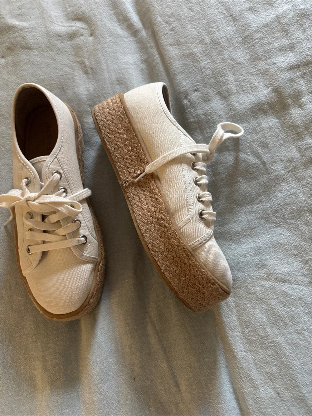 Sun & Stone White Canvas Lace-Up Sneakers